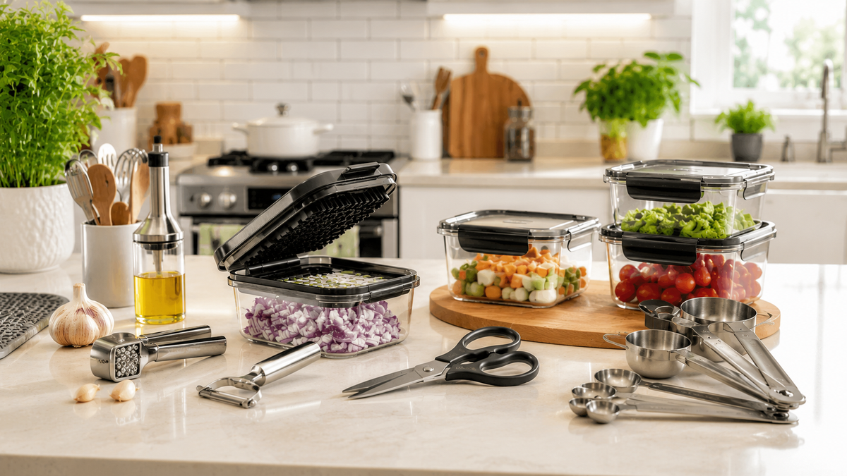 Kanevo Kitchen tools and food storage containers in a modern kitchen