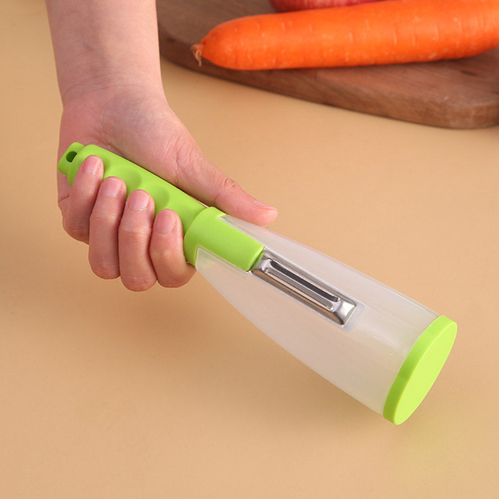 Kanevo Kitchen vegetable peeler with close-up view of peeling blade and handle